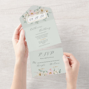 Casamento Dourado Floral Verde Moderno