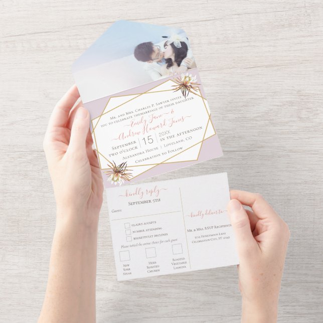 Casamento Dourado Geométrico, , Púrpura, Rosa A (Aba destacável)