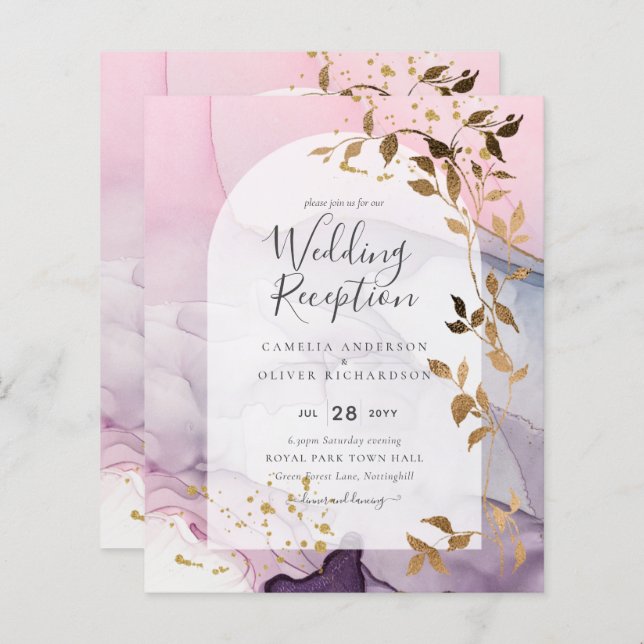 Casamento Dourado Rosa Rosa Púrpura de Mão-de-Tint (Frente/Verso)