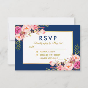 Casamento Dourado RSVP Azul Cor-de-Água Floral Cor