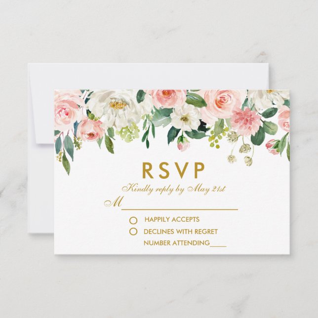 Casamento Dourado RSVP Branco Cor Floral Branca (Frente)