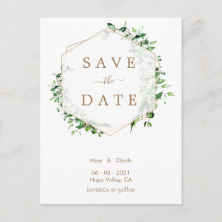 Casamento Dourado Verde Salve o cartão postal Data