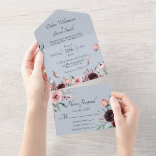 Casamento Dusty Blue e Rosa Floral Aquarela