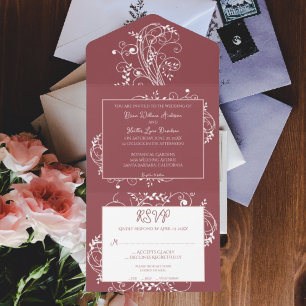 Casamento Dusty Rosa Flourish Tudo Em Um Convite