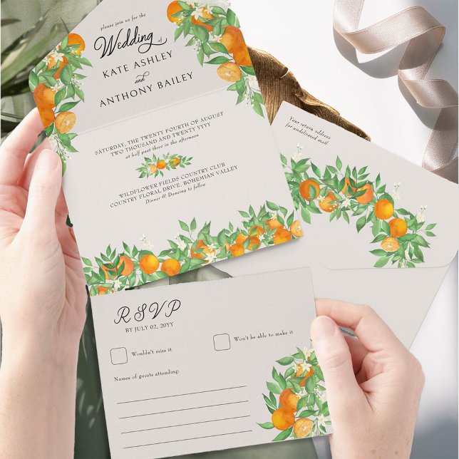 Casamento e RSVP de Citros de Laranja Blossom (Wedding Invitation with RSVP from the Orange Blossom Wedding Collection by Darling & May)