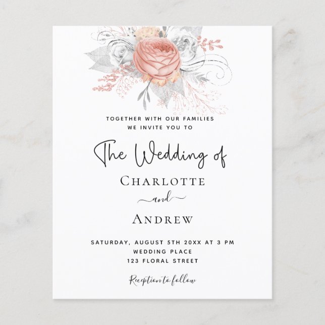 Casamento econômico rosa dourado floral elegante p (Frente)