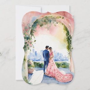 Casamento Eetéreo Indiano" Cartão Plano de Aquarel