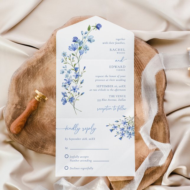 Casamento Elegante Boho Dusty Blue Wildflower (Criador carregado)