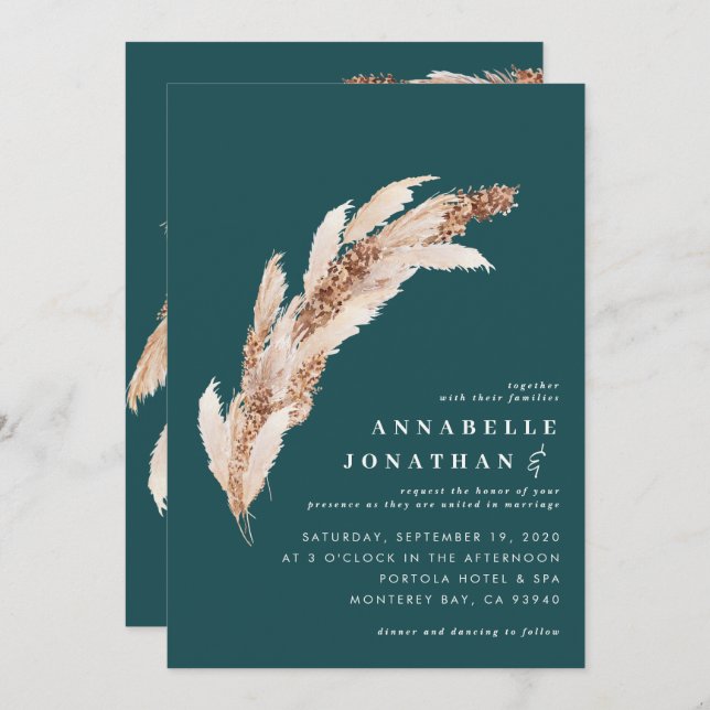 Casamento elegante botânico de erva-palha (Frente/Verso)
