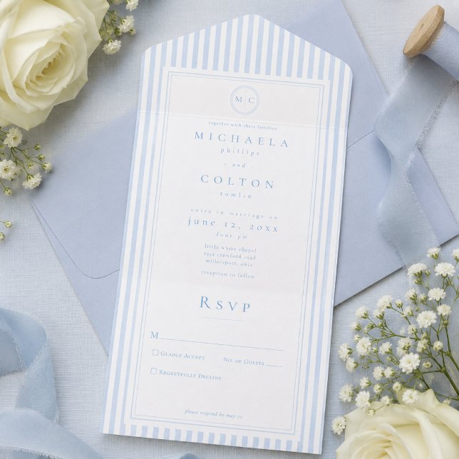Casamento Elegante Clássico com Listra Azul e Mono (Criador carregado)