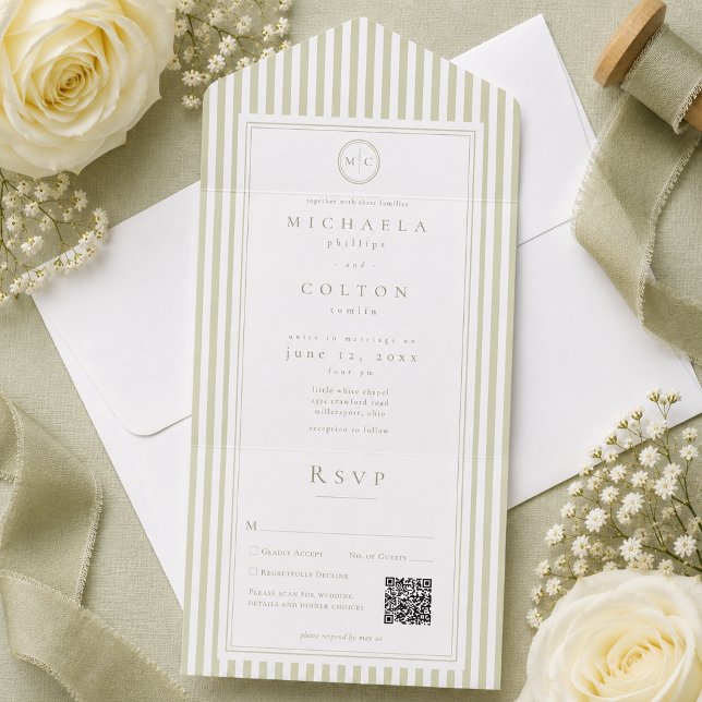 Casamento Elegante Clássico com Listra Verde Sage  (Criador carregado)