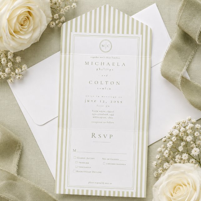 Casamento Elegante Clássico com Listras Verde Sage (Criador carregado)