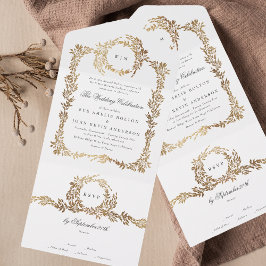Casamento Elegante Clássico de Folha de Ouro Monog