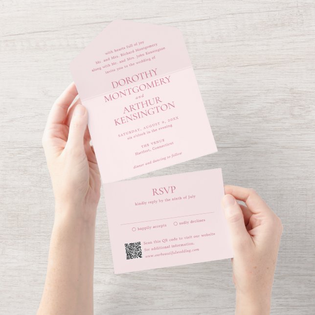 Casamento Elegante Código QR Rosa Moderno (Aba destacável)