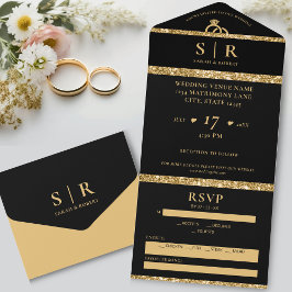 Casamento Elegante com Largura Preta e Dourada