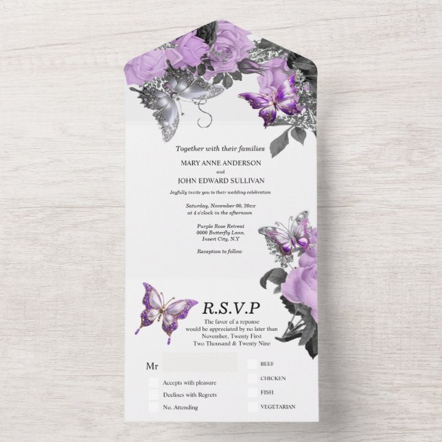 Casamento elegante de borboleta branca roxa (Interno)