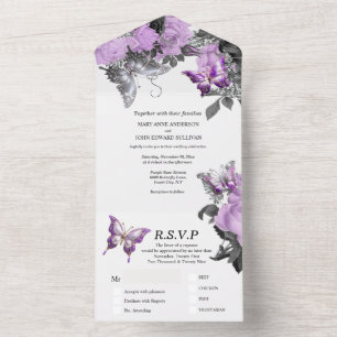 Casamento elegante de borboleta branca roxa