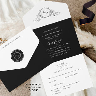 Casamento Elegante de Monograma Branco e Preto com
