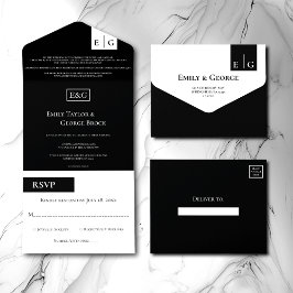 Casamento Elegante De Monograma Branco E Preto Mod