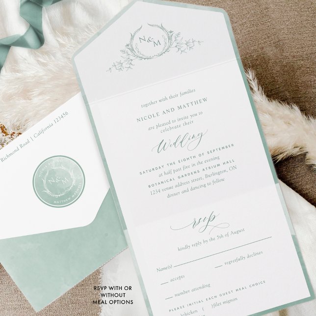 Casamento Elegante de Monograma e Vidro Verde (Criador carregado)