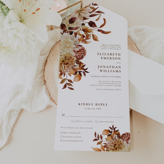 Casamento Elegante de Outono (Elegant Autumn Floral Wedding All In One Invitation by Painted Paperie
)