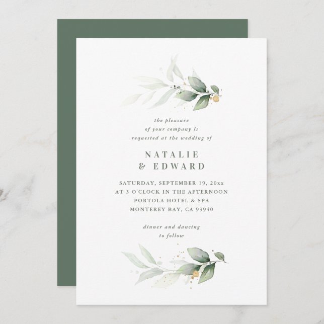 Casamento elegante e moderno de ouro Eucalyptus (Frente/Verso)