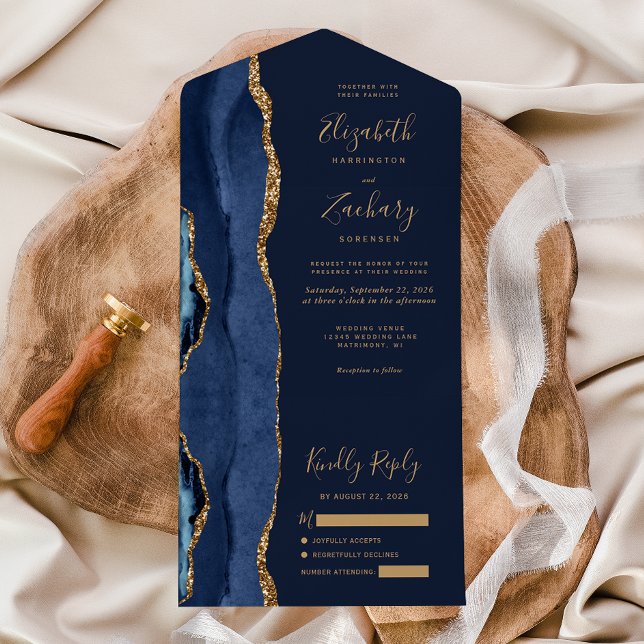 Casamento Elegante em Azul Naval com Ágata Dourada (Criador carregado)