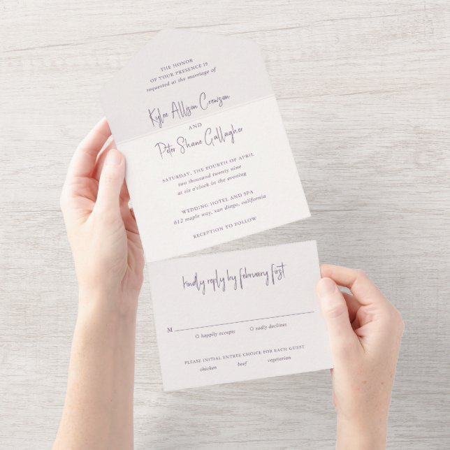 Casamento Elegante Escrito à Mão em Roxo Moderno (Aba destacável)