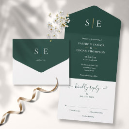 Casamento Elegante Esmeralda e Dourado Monograma