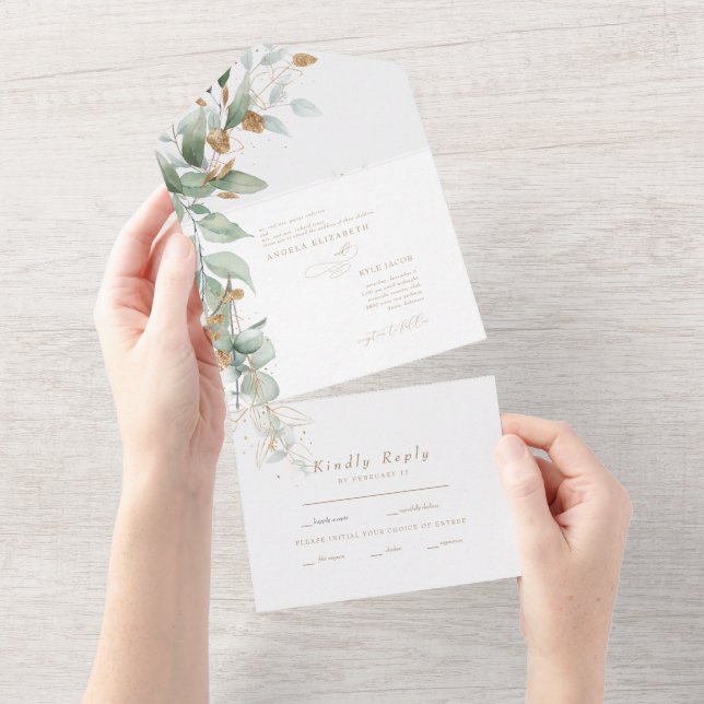 Casamento Elegante Eucalyptus Ambos Pais (Aba destacável)