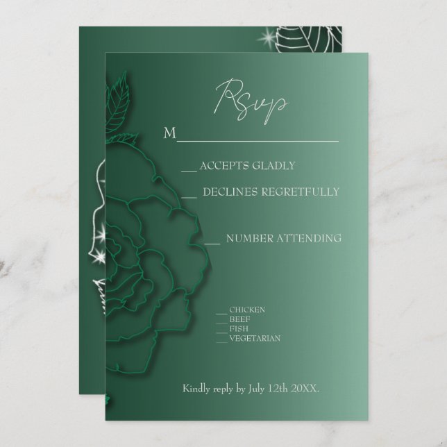 Casamento Elegante floral de Silver verde Emerald (Frente/Verso)