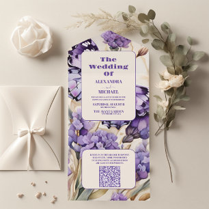 Casamento Elegante Floral Roxo Lavanda Código QR