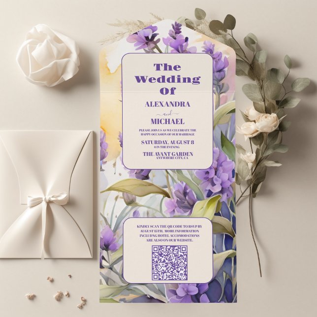 Casamento Elegante Floral Roxo Lavanda Código QR (Criador carregado)