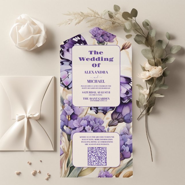 Casamento Elegante Floral Roxo Lavanda Código QR (Criador carregado)