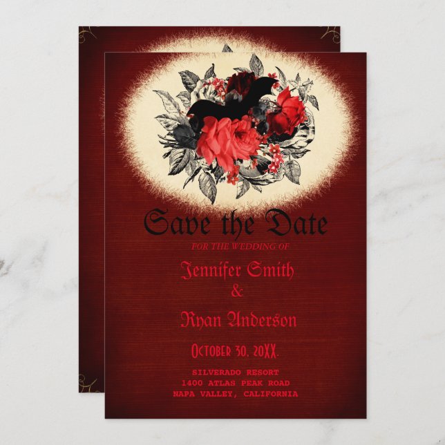 Casamento elegante gótico salvar a data Convite (Frente/Verso)