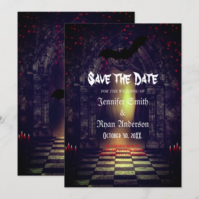 Casamento elegante gótico salvar a data Convite (Frente/Verso)