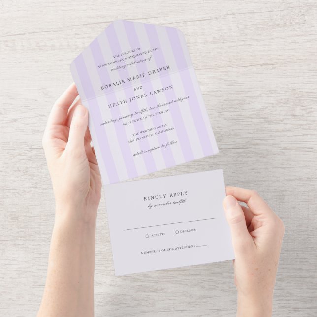 Casamento Elegante Listras Roxas Modernas (Aba destacável)