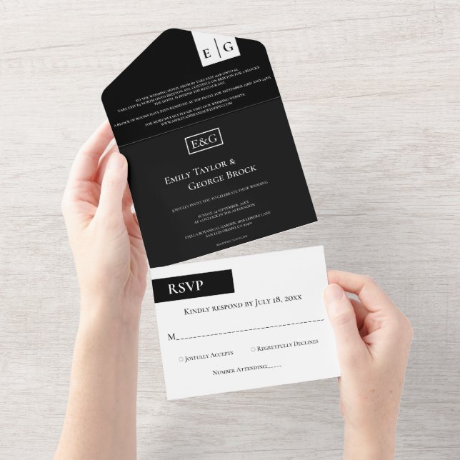 Casamento Elegante Mínimo De Monograma Branco E Pr (Aba destacável)