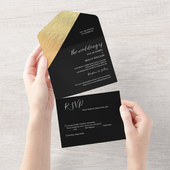 Casamento Elegante Moderno Preto e Dourado com Fol (Aba destacável)