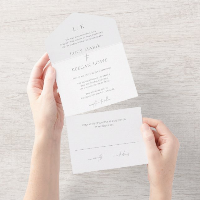 Casamento Elegante Monograma Atemporal Cinza (Aba destacável)