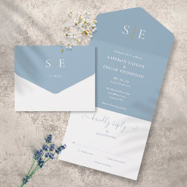 Casamento Elegante Monograma Azul Poeirento e Dour