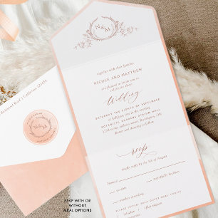 Casamento Elegante Monograma e Peach Watercolor
