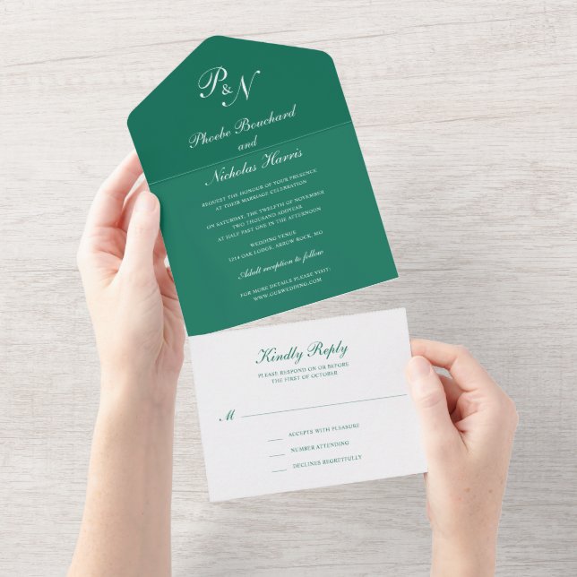 Casamento Elegante Monograma Formal Emerald Green (Aba destacável)