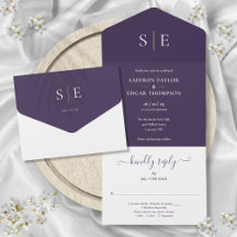 Casamento Elegante Monograma Roxo e Dourado