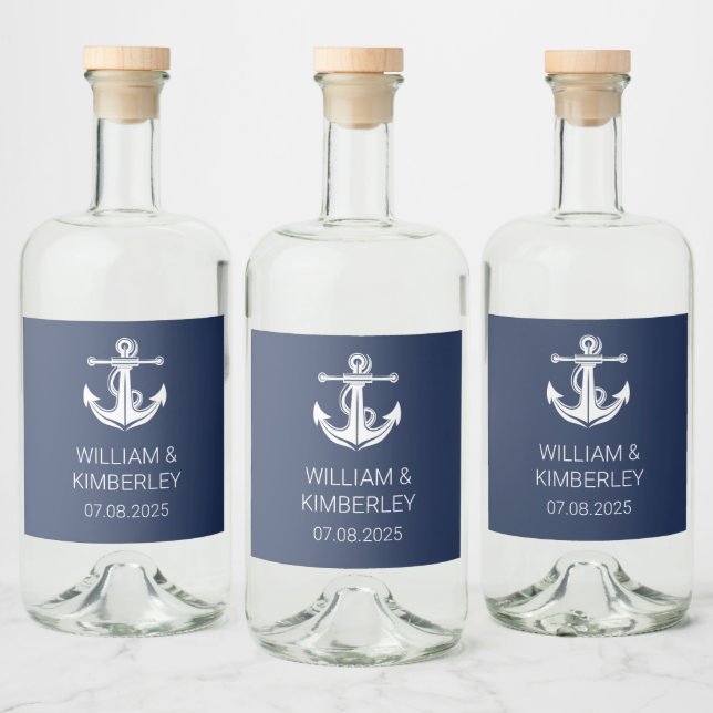 Casamento Elegante Náutico Azul-Marinho Anchor (Garrafas)