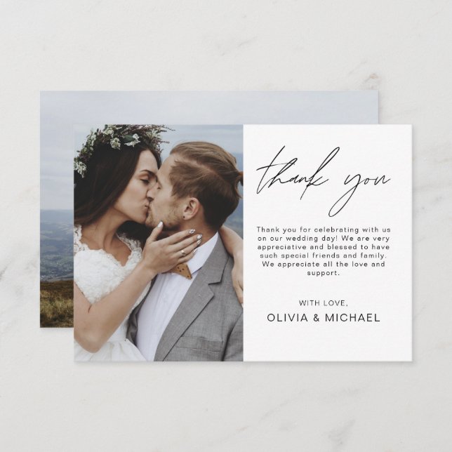 Casamento Elegante Obrigado Convite Fotográfico (Frente/Verso)