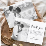 Casamento Elegante Obrigado Convite Fotográfico<br><div class="desc">Casamento Minimalista Obrigado Cartões que têm uma foto na frente e atrás. Os cartões de agradecimento contêm uma tipografia cursiva moderna,  escrita com letra de mão,  que é elegante,  simples e moderna para usar após a celebração do dia do casamento.</div>