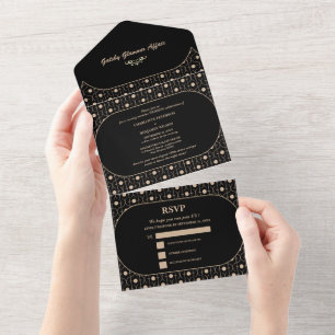 Casamento Elegante Preto e Dourado Gatsby Art Déco