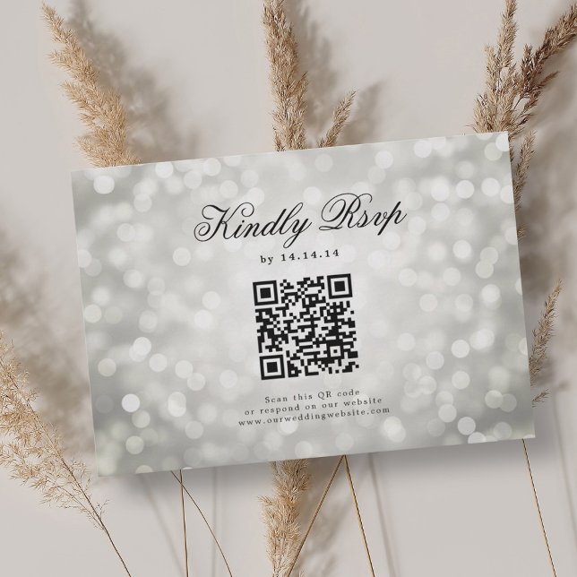Casamento Elegante QR RSVP Bokeh Luz Prata (Elegant Wedding QR RSVP Bokeh Lights Silver )