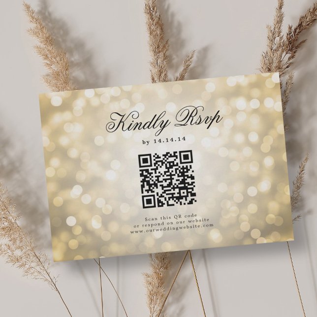 Casamento Elegante QR RSVP Bokeh Luzes Douradas (Elegant Wedding QR RSVP Bokeh Lights Gold )